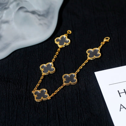 [LUCKY LOVE]CLOVER 5 MOTIF ROCK CRYSTAL BRACELET