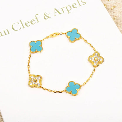 [LUCKY LOVE] CLOVER 5 MOTIF TURQUOISE BRACELET COLLECTION