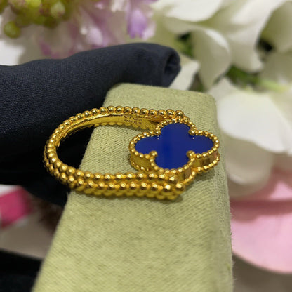 [LUCKY LOVE]CLOVER RIVERSIBLE BLUE AGATE RING