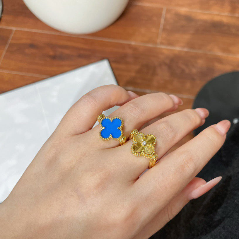 [LUCKY LOVE]CLOVER RIVERSIBLE BLUE AGATE RING