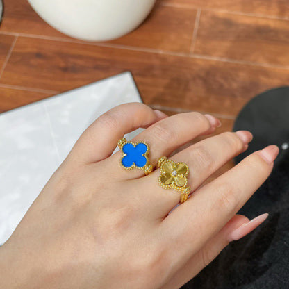 [LUCKY LOVE]CLOVER RIVERSIBLE BLUE AGATE RING