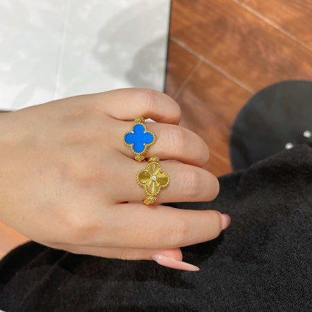 [LUCKY LOVE]CLOVER RIVERSIBLE BLUE AGATE RING