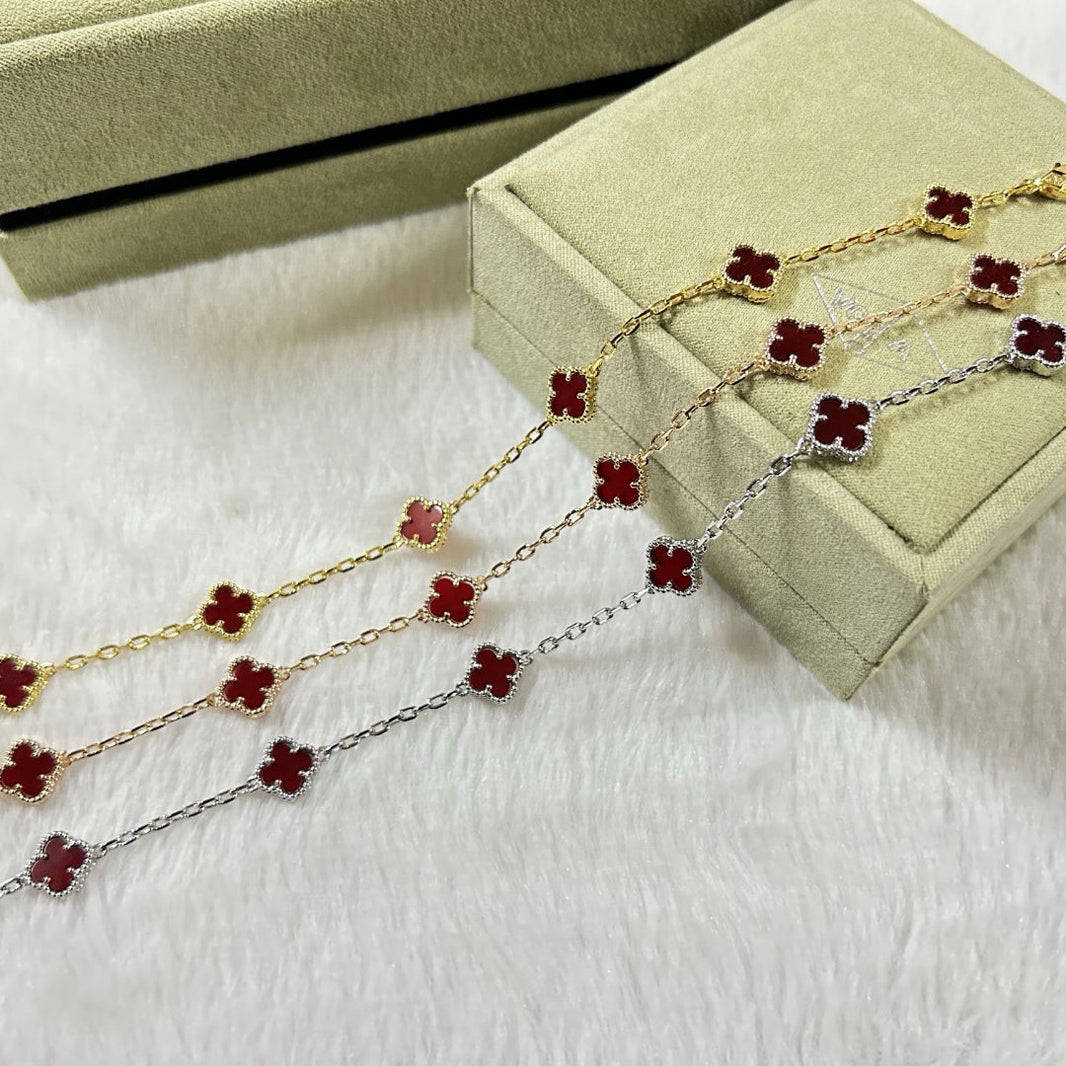 [LUCKY LOVE]CLOVER 6 MOTIF RED AGATE BRACELET