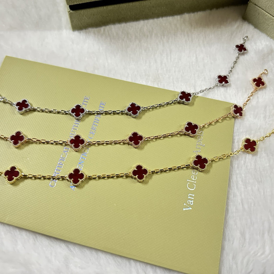 [LUCKY LOVE]CLOVER 6 MOTIF RED AGATE BRACELET
