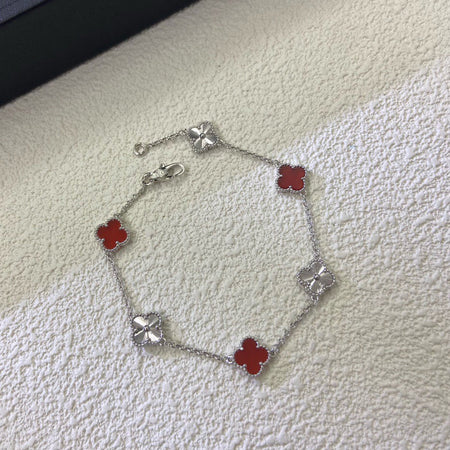 [LUCKY LOVE]CLOVER 6 MOTIF RED AGATE LASER BRACELET