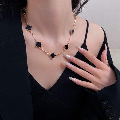 [LUCKY LOVE]CLOVER 10 MOTIFS ONYX NECKLACE
