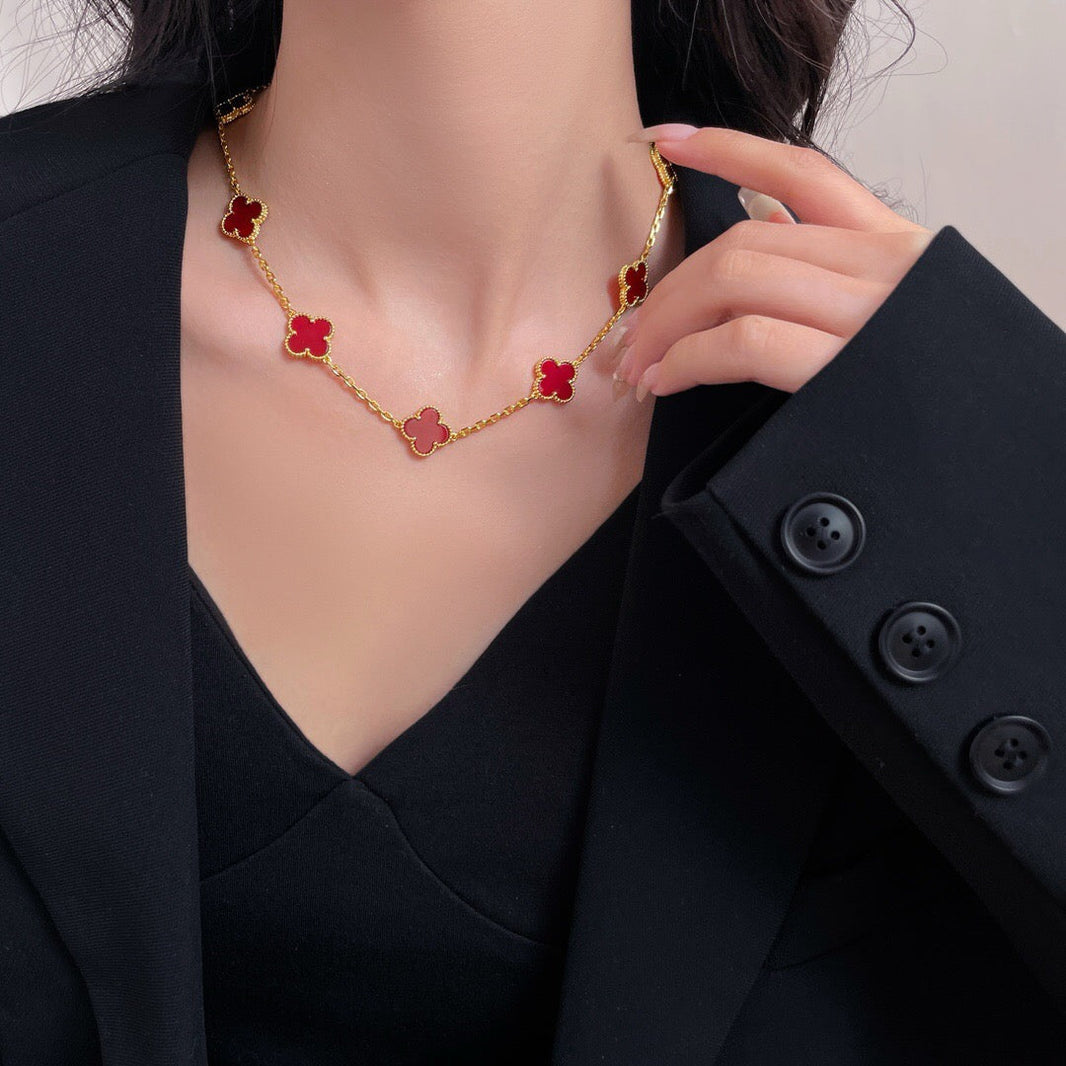 [LUCKY LOVE]CLOVER 10 MOTIFS CARNELIAN NECKLACE