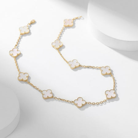 [LUCKY LOVE]CLOVER 10 MOTIFS WHITE MOTHER OF PEARL NECKLACE