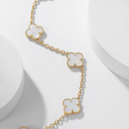 [LUCKY LOVE]CLOVER 10 MOTIFS WHITE MOTHER OF PEARL NECKLACE