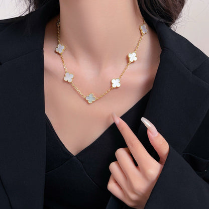 [LUCKY LOVE]CLOVER 10 MOTIFS WHITE MOTHER OF PEARL NECKLACE