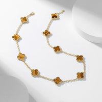 [LUCKY LOVE]CLOVER 10 MOTIFS TIGER EYE NECKLACE