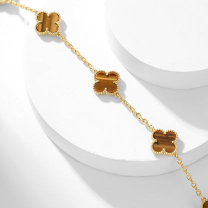 [LUCKY LOVE]CLOVER 10 MOTIFS TIGER EYE NECKLACE