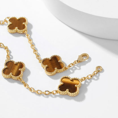 [LUCKY LOVE]CLOVER 10 MOTIFS TIGER EYE NECKLACE