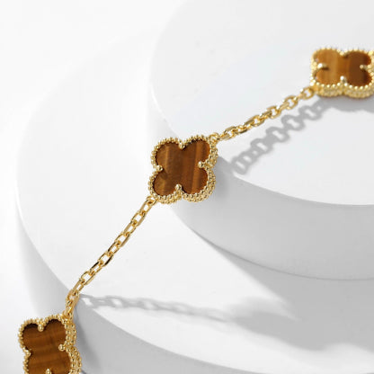 [LUCKY LOVE]CLOVER 10 MOTIFS TIGER EYE NECKLACE