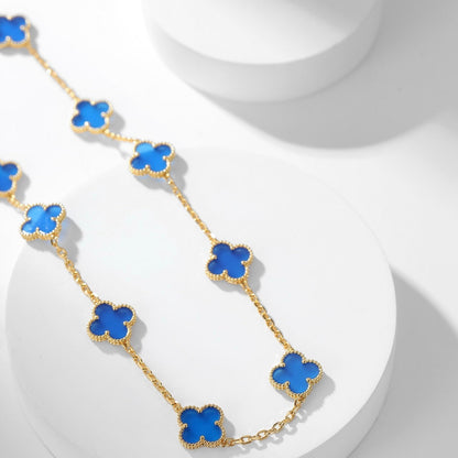 [LUCKY LOVE]CLOVER 10 MOTIFS BLUE AGATE NECKLACE
