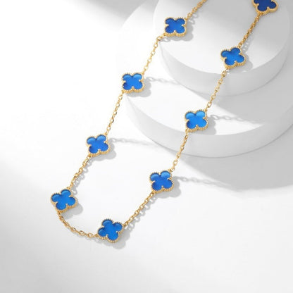[LUCKY LOVE]CLOVER 10 MOTIFS BLUE AGATE NECKLACE