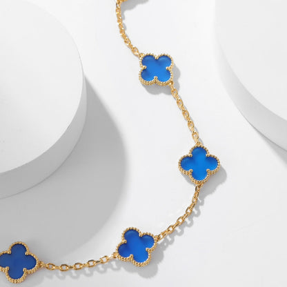 [LUCKY LOVE]CLOVER 10 MOTIFS BLUE AGATE NECKLACE