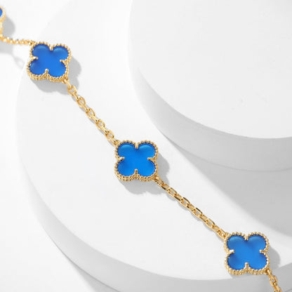 [LUCKY LOVE]CLOVER 10 MOTIFS BLUE AGATE NECKLACE
