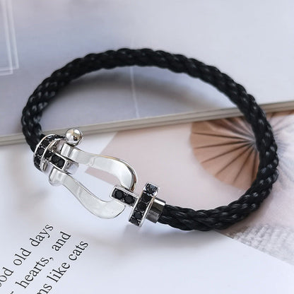 [LUCKY LOVE]FORCE LARGE HORSESHOE BLACK DIAMOND BRACELET SILVER