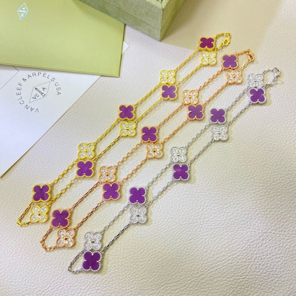 [LUCKY LOVE]CLOVER 10 MOTIFS  PURPLE VIOLET DIAMOND NECKLACE