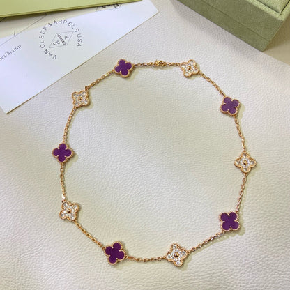 [LUCKY LOVE]CLOVER 10 MOTIFS  PURPLE VIOLET DIAMOND NECKLACE