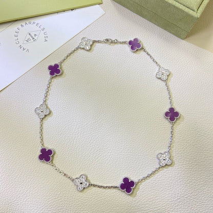 [LUCKY LOVE]CLOVER 10 MOTIFS  PURPLE VIOLET DIAMOND NECKLACE