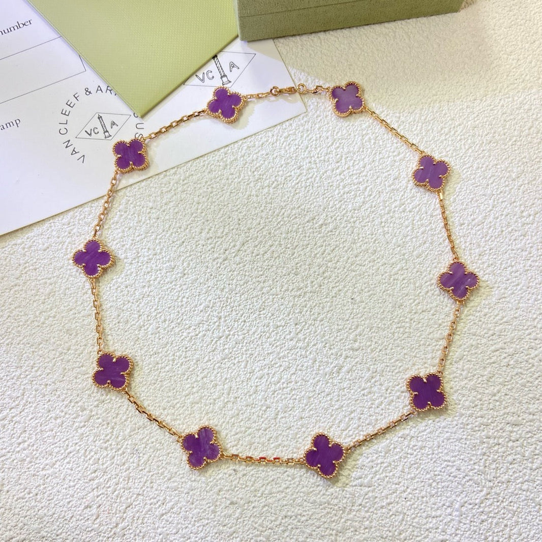 [LUCKY LOVE]CLOVER 10 MOTIFS  PURPLE VIOLET  NECKLACE