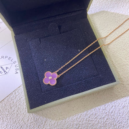 [LUCKY LOVE]CLOVER 15MM DIAMOND  PURPLE VIOLET NECKLACE