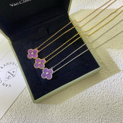 [LUCKY LOVE]CLOVER 15MM DIAMOND  PURPLE VIOLET NECKLACE