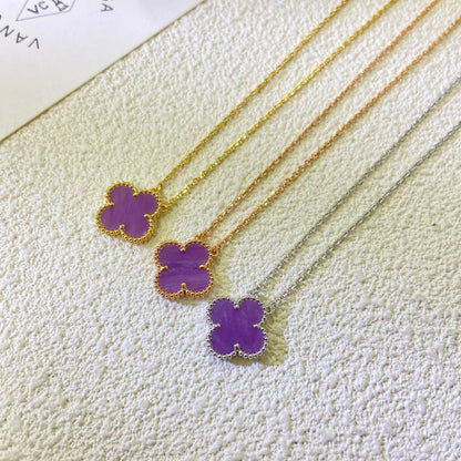 [LUCKY LOVE]CLOVER 15MM  PURPLE VIOLET NECKLACE