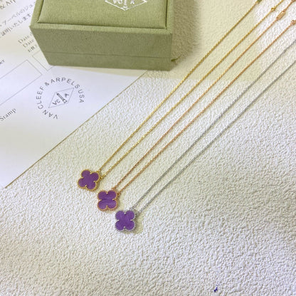 [LUCKY LOVE]CLOVER 15MM  PURPLE VIOLET NECKLACE