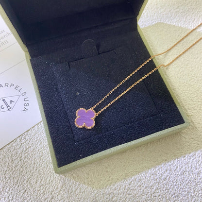 [LUCKY LOVE]CLOVER 15MM  PURPLE VIOLET NECKLACE
