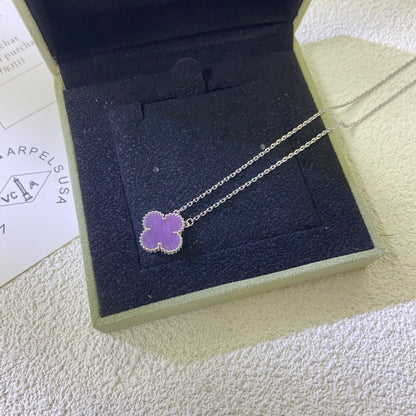 [LUCKY LOVE]CLOVER 15MM  PURPLE VIOLET NECKLACE