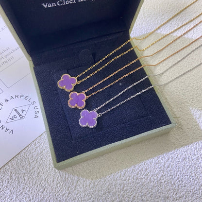 [LUCKY LOVE]CLOVER 15MM  PURPLE VIOLET NECKLACE