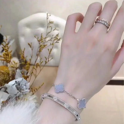 [LUCKY LOVE] CLOVER 5 MOTIF PURPLE CHALCEDONY BRACELET COLLECTION