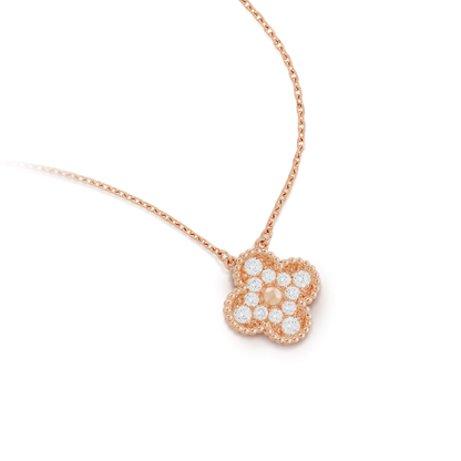 [LUCKY LOVE]CLOVER 15MM DIAMOND SINGLE FLOWER NECKLACE