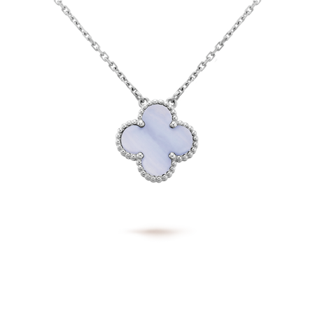 [LUCKY LOVE]CLOVER 15MM BLUE CHALCEDONY NECKLACE SILVER