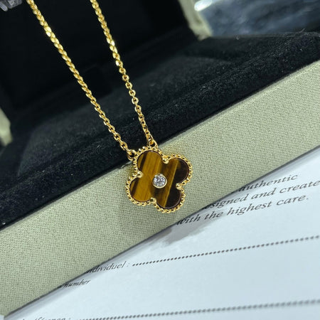 [LUCKY LOVE]CLOVER 15MM DIAMOND AND YELLOW TIGER'S EYE AGATE necklace