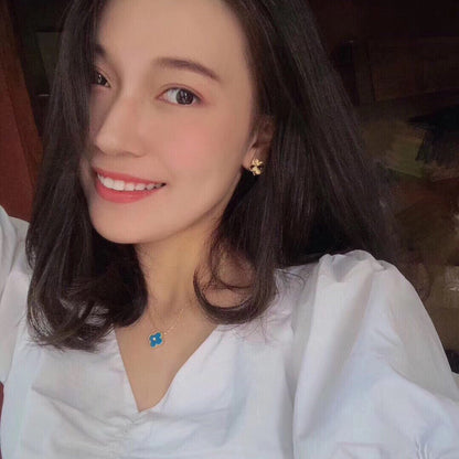 [LUCKY LOVE]CLOVER 15MM DIAMOND AND BLUE AGATE NECKLACE