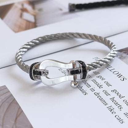 [LUCKY LOVE]FORCE LARGE HORSESHOE BLACK DIAMOND BRACELET SILVER