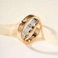 [LUCKY LOVE]LOVE PINK GOLD SILVER DIAMOND DOUBLE RING