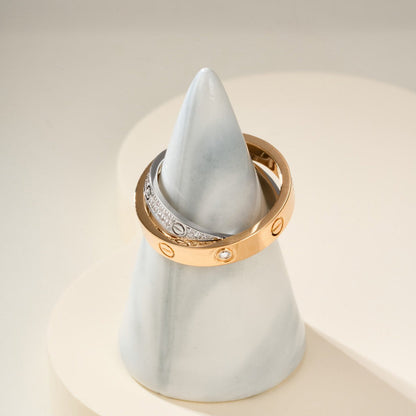 [LUCKY LOVE]LOVE PINK GOLD SILVER DIAMOND DOUBLE RING