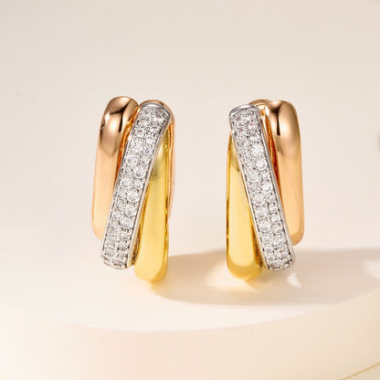 [LUCKY LOVE]TRINITY HALF DIAMOND  CUSHION EARRINGS