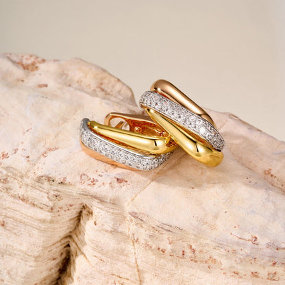 [LUCKY LOVE]TRINITY HALF DIAMOND  CUSHION EARRINGS