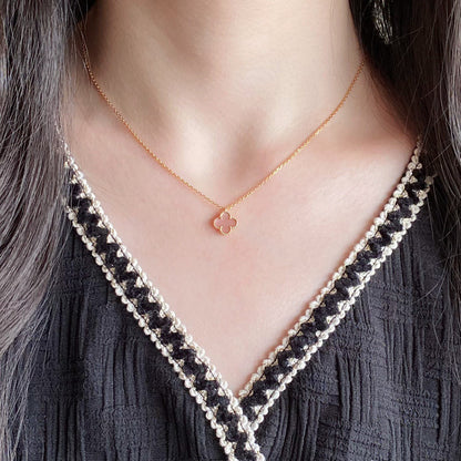 [LUCKY LOVE]CLOVER 9.5MM PINK MOTHER OF PEARL SINGLE FLOWER NECKLACE