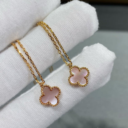 [LUCKY LOVE]CLOVER 9.5MM PINK MOTHER OF PEARL SINGLE FLOWER NECKLACE