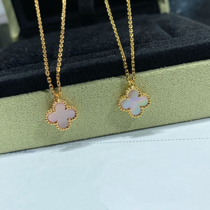 [LUCKY LOVE]CLOVER 15MM PINK MOTHER-OF-PEARL SINGLE FLOWER NECKLACE