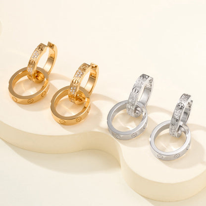 [LUCKY LOVE]LOVE 3.3MM DANGLE HALF DIAMOND EARRINGS