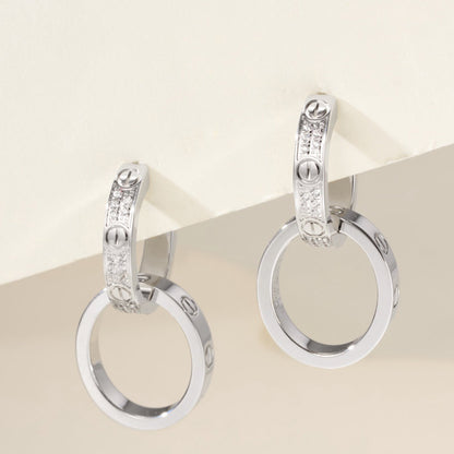 [LUCKY LOVE]LOVE 3.3MM DANGLE HALF DIAMOND EARRINGS