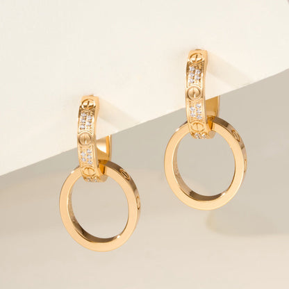 [LUCKY LOVE]LOVE 3.3MM DANGLE HALF DIAMOND EARRINGS